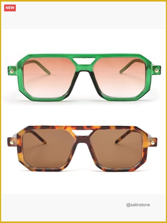 Retro Square Aviator Sunglasses UV400 Protection Plastic Frame main image 5